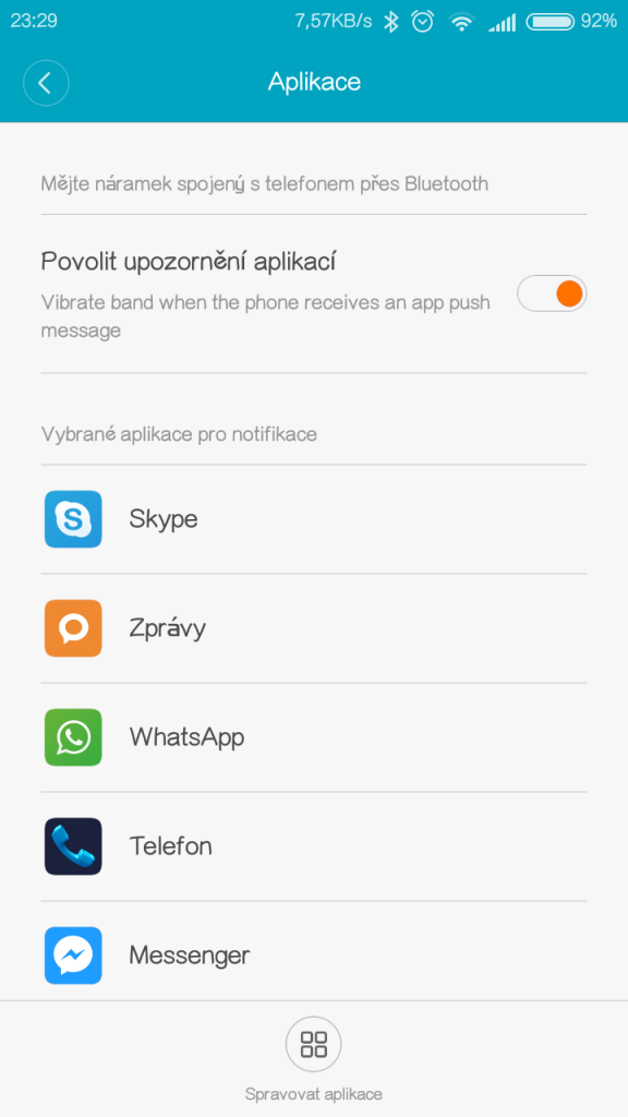 Nastavení notifikací náramku Xiaomi Mi Band 2