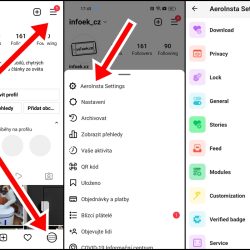 Kde najít všechny funkce aplikace AeroInsta