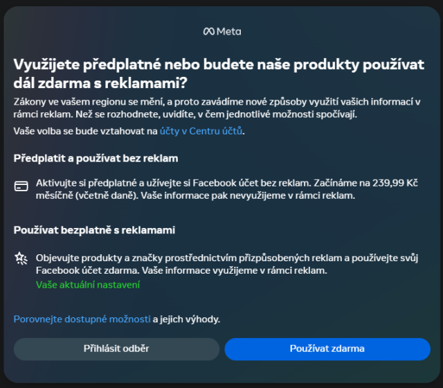 Předplatné za Facebook