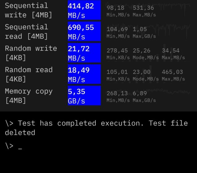 Test interního úložiště v CPDT