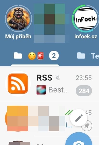 Hlavní obrazovka Telegram klienta Nnngram
