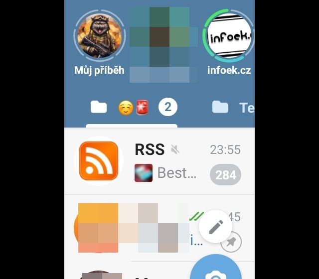 Hlavní obrazovka Telegram klienta Nnngram