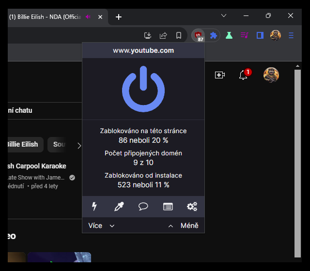 Blokátor reklam uBlock origin