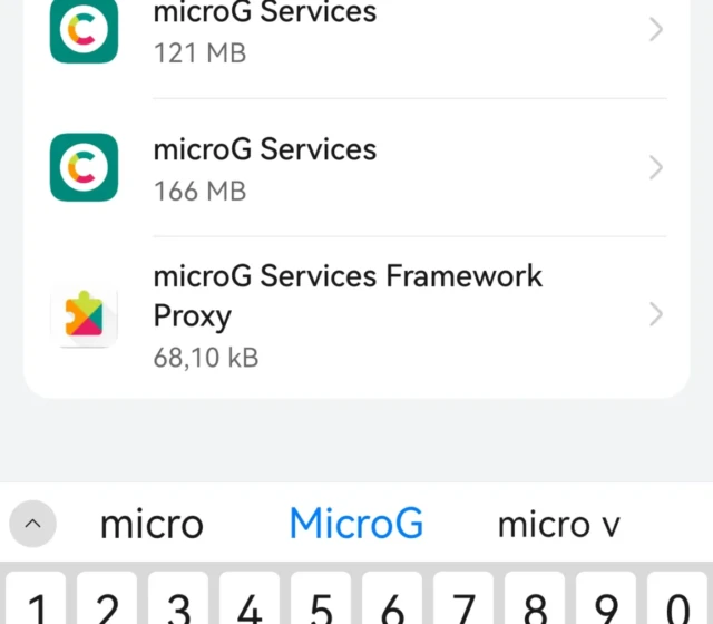Nainstalované MicroG aplikace
