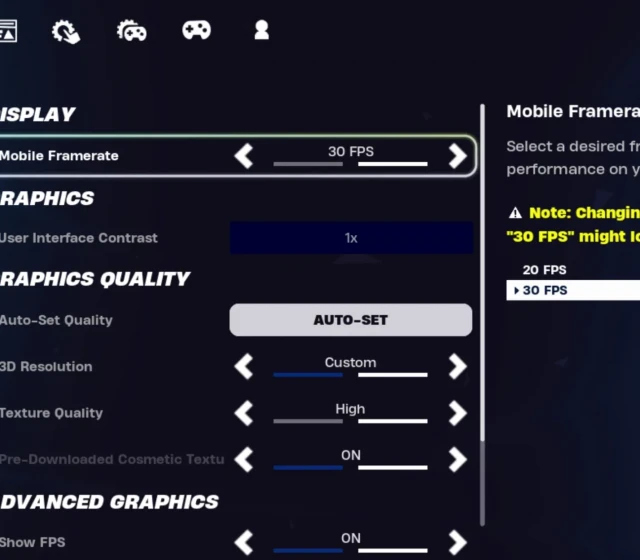 Nastavení hry Fortnite v Huawei Pura 70 Pro