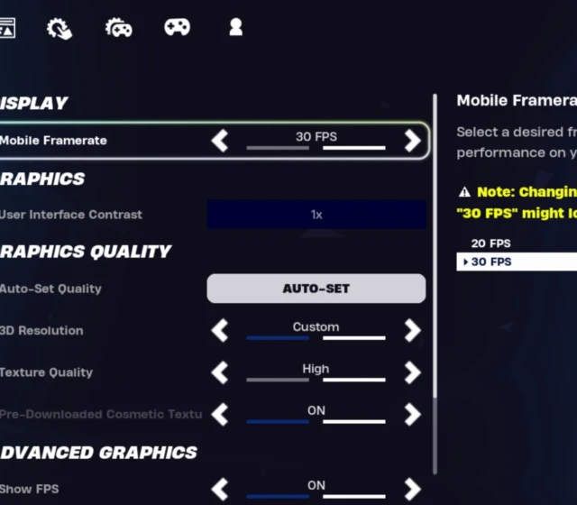 Nastavení hry Fortnite v Huawei Pura 70 Pro