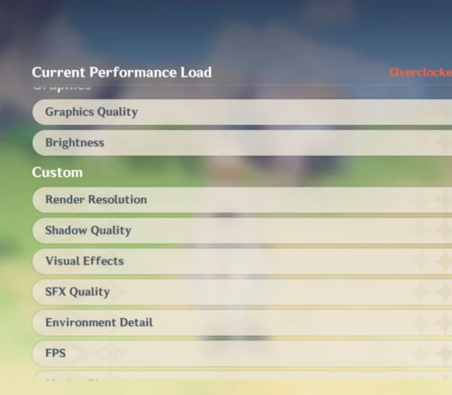 Nastavení hry Genshin Impact