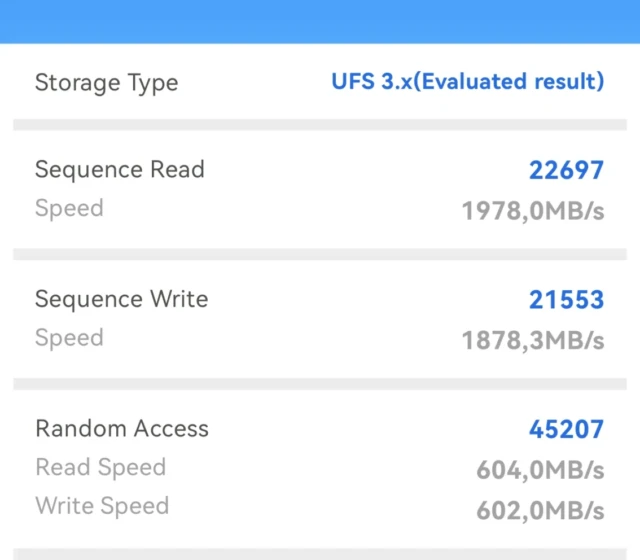 Test interního úložiště v AnTuTu Storage Test
