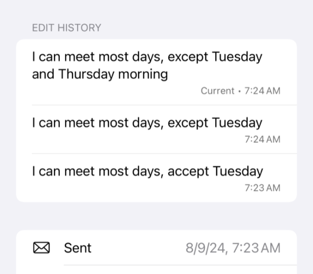 Historie editovaných zpráv v Threemě, Zdroj: Threema